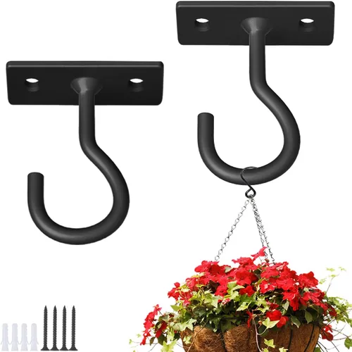 Vista 17 de Ganchos para plantas, paquete de 2 soportes de metal para colgar plantas de 6 pulgadas, gancho decorativo para comederos de pájaros, macetas, Negro