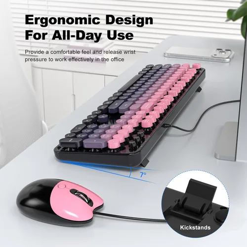 Vista 3 de Dilter Combo de teclado y mouse con cable, teclados de máquina de escribir de tamaño completo de 104 teclas, teclado de oficina USB con teclado