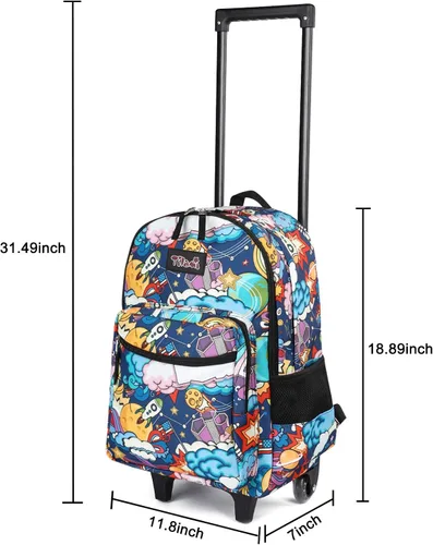 Vista 7 de Tilami Mochila rodante de 18 pulgadas con doble asa con bolsa de almuerzo con ruedas para niños