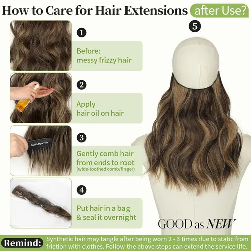 Vista 9 de KooKaStyle - Extensiones de cabello con hilo invisible, diadema transparente, ajustables, 4 clips fijadores, cabello largo y ondulado de 12