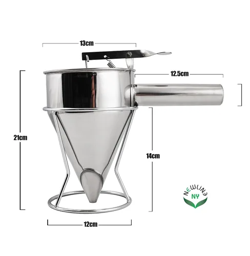 Vista 5 de Dispensador de embudo para hornear de acero inoxidable con soporte para panqueques Takoyaki, pasteles, pasteles, postres