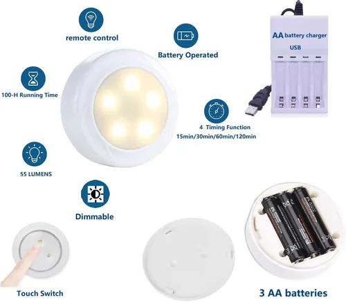 Vista 5 de Juego de dos apliques de pared negros para interiores, funciona con pilas con control remoto, modernas lámparas de pared LED que funcionan