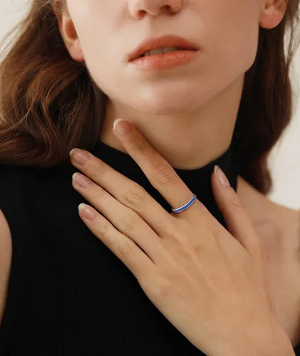Vista 2 de YL Anillo apilable de plata de ley 925 con halo de piedras natales para mujeres