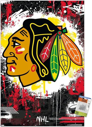 Vista 8 de Trends International NHL Chicago Blackhawks - Póster de pared con el logotipo Maximalist 23, 14.72 x 22.37 pulgadas, paquete de póster y alfiler