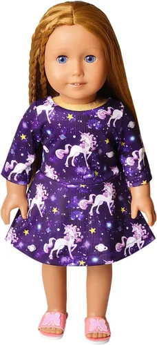 Vista 14 de Qpancy Vestidos a juego para muñecas y niñas, trajes de unicornio de manga larga, ropa de algodón