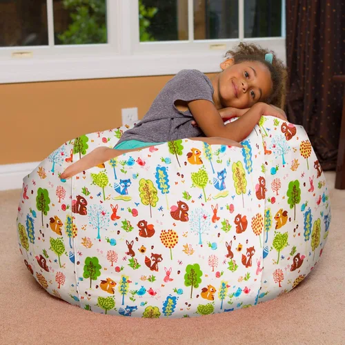 Vista 3 de Posh Creations Sillón puff grande de 38 pulgadas, lona con animales del bosque