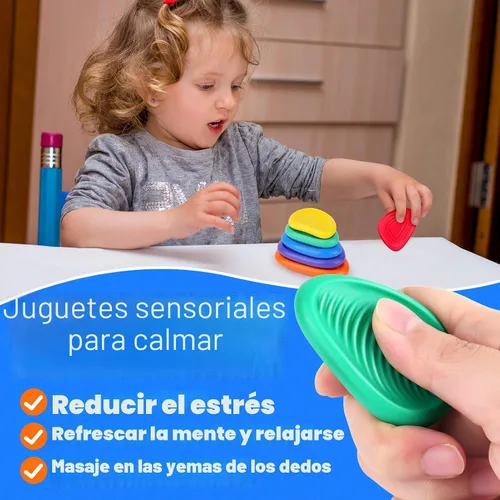 Vista 5 de Juguetes Fidget Piedra Sensorial para Niños: Paquete de 6 Piedras de Preocupación Texturizadas Suaves Calmantes para Niños con Autismo - Juguetes