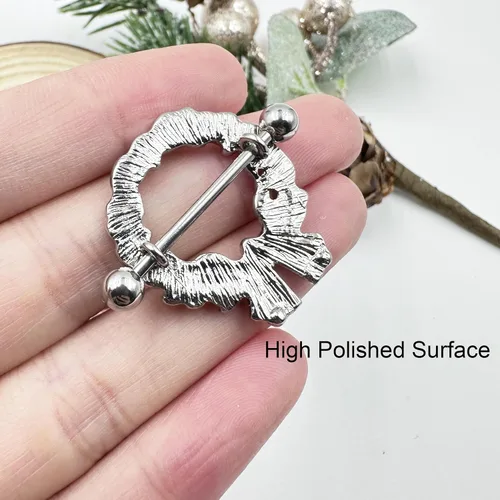 Vista 5 de KUNASSHIR Guirnalda de Navidad 14G, anillos para pezón, joyería de acero quirúrgico 316L, piercings de pezón, joyería de 0.63 pulgadas, Acero