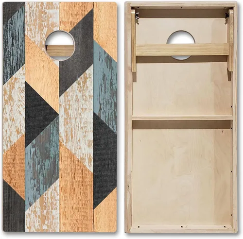 Vista 2 de Tailgating Pros Cornhole Boards - Juego de Cornhole de 4 x 2 pies con patrón de madera de grado torneo con funda de transporte y juego de 8 sacos