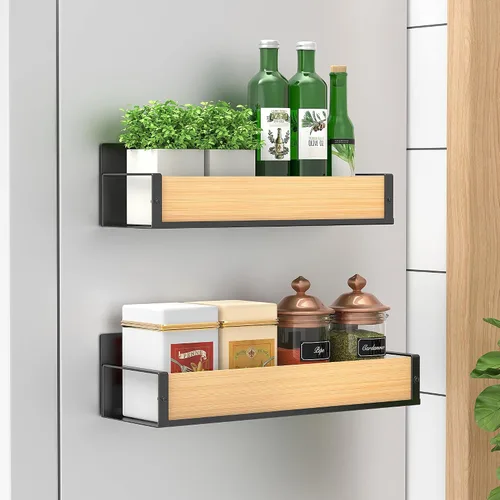 Vista 18 de HuggieGems Paquete de 6 organizadores magnéticos de almacenamiento de especias para refrigerador y horno, organizadores negros para nevera