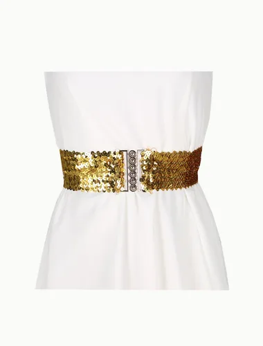 Vista 6 de uxcell Ladies Sequins Decor Metal Interlooking Buckles Elastic Waist Belt
