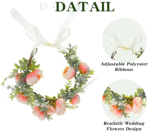 Vista 4 de Honoson Collar de flores de boda para perro, atuendo floral rosa, lazo de corona para mujeres, mascotas, gatos, fiesta, accesorios para fotos