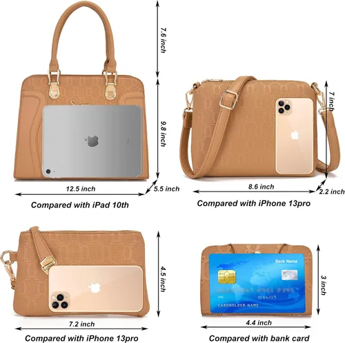 Vista 88 de Bolsos de mano de moda para mujer, bolsa de hombro, asa superior, bolsa de mano, juego de 4 piezas