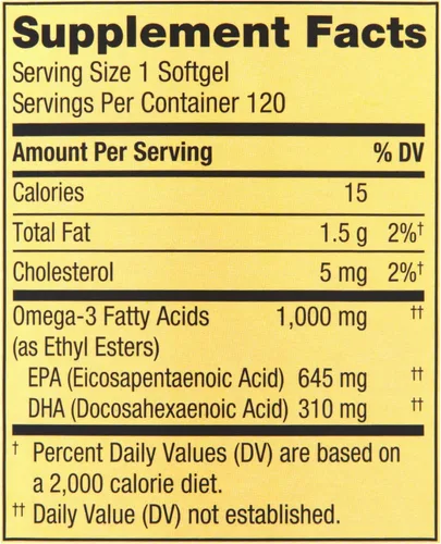 Vista 4 de Omega-3 de aceite de pescado Heart General y Brain Health Suplemento dietético Softgels, 1000 mg, paquete de 120 unidades con 45 diabetes