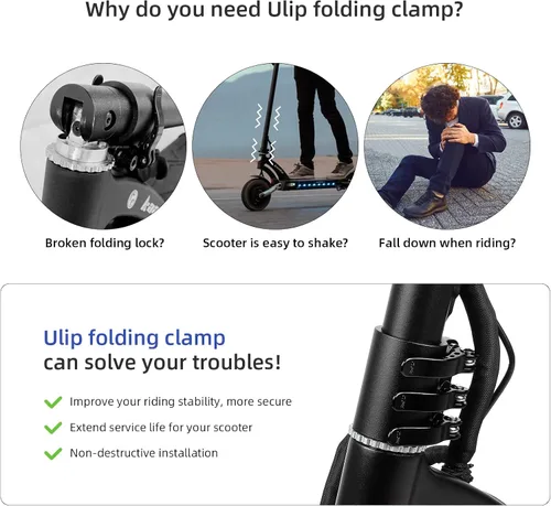 Vista 3 de ulip Patinetes eléctricos Abrazadera plegable Varilla vertical Piezas de bloqueo resistentes aprietan accesorios de abrazadera para Kaabo Mantis 10
