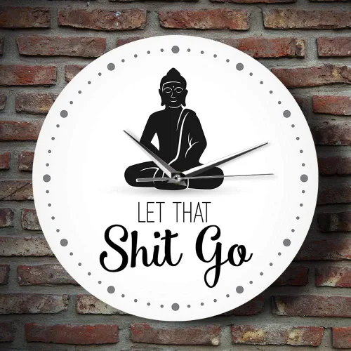 Vista 5 de The Geeky Days Let That Shit Go - Reloj de pared con cita divertida de Buda, decoración zen, arte humorístico, silencioso, sin tictac, regalo