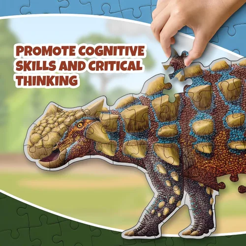 Vista 7 de Ankylosaurus - Rompecabezas de dinosaurio Rompecabezas de piso de doble cara de 100 piezas con esqueleto que brilla en la oscuridad en el otro