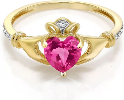 Vista 17 de Gem Stone King Anillo de compromiso claddagh celta irlandés de oro amarillo de 10 quilates con piedra preciosa en forma de corazón de 0.236 in