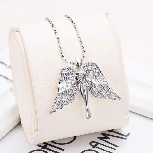 Vista 4 de Imrsanl Joyería de cremación con dije de ángel para dama, medallón conmemorativo de ceniza, collar de urna para cenizas, alas, joyería de recuerdo