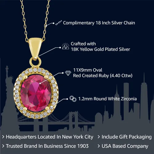 Vista 23 de Gem Stone King Collar con colgante de plata chapada en oro amarillo de 18 quilates de 0.433 x 0.354 in con piedra natal ovalada para mujer