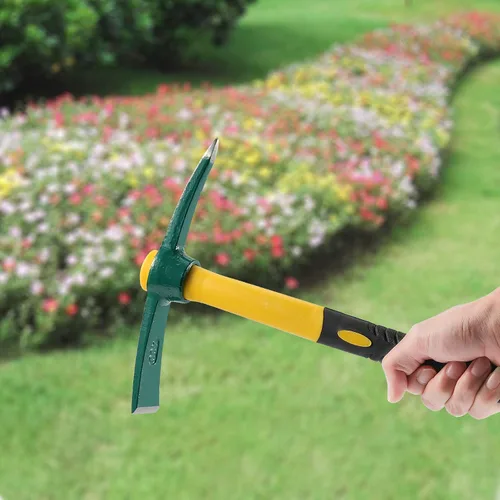Vista 7 de KEILEOHO Azada de mattock de 15 pulgadas, hacha forjada para jardín con mango de goma, azada de mattock para jardinería, aflojar el suelo, acampar