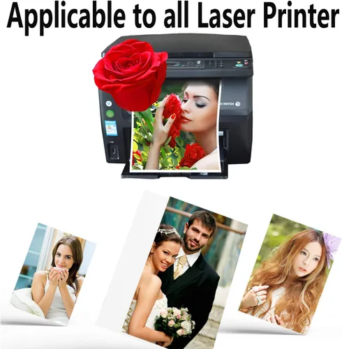 Vista 7 de Papel fotográfico láser brillante 4R de 4 x 6 pulgadas, 157 gsm, 100 hojas, papel recubierto de doble cara de alta calidad para impresoras láser