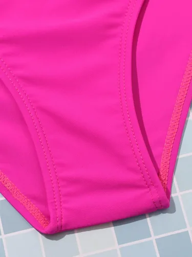 Vista 4 de Romwe Traje de baño de 2 piezas para niña con cordón lateral conjunto de bikini sólido