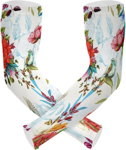 Vista 2 de Bird Spring Flowers Cooling Arm Sleeves for Men Women UV Sun Protection Work Sports Arm Sleeves with Thumb Hole for Football Running Golf