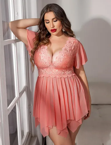 Vista 3 de Avidlove Lencería de encaje floral para mujer, talla grande, ropa de dormir de malla con escote en V profundo