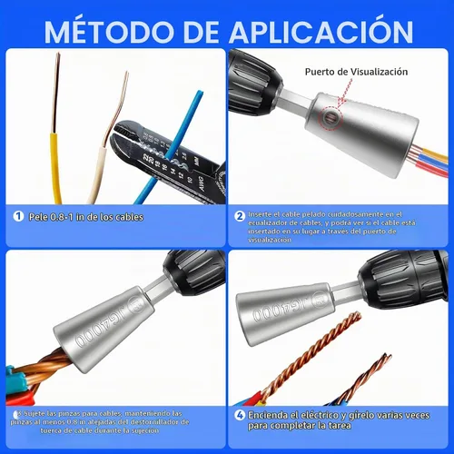 Vista 6 de Conector de tuerca de alambre premium, vástago de acero inoxidable, herramienta de torsión de cable duradero para taladro eléctrico (2 unidades)