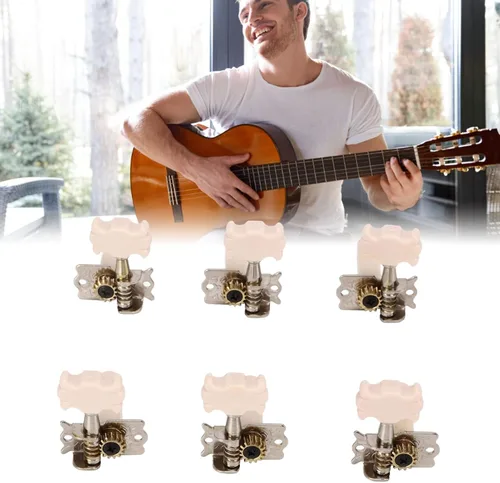 Vista 2 de Paquete de 6 clavijas de afinación de guitarra clásica, afinador de metal 3L3R para reemplazo, afinadores de un solo agujero para guitarra clásica