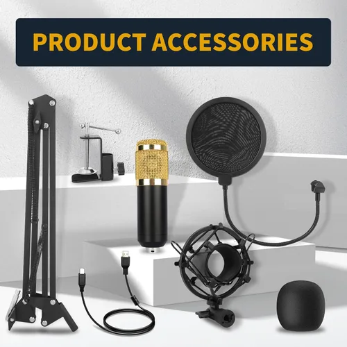 Vista 3 de AMOOX Micrófono de condensador, micrófono USB profesional Plug & Play para PC con condensador cardioide, kit de micrófono con soporte de brazo