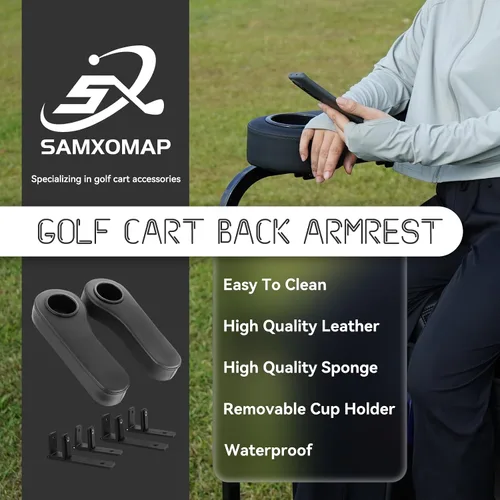 Vista 5 de Reposabrazos abatibles con portavasos para carrito de golf, kit de asiento trasero de repuesto de 1 pulgada y 0.78 pulgadas, tubo cuadrado, sin
