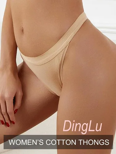 Vista 2 de DingLu Bragas de tanga para mujer, de algodón, sin costuras, transpirables, elásticas, paquete de 5