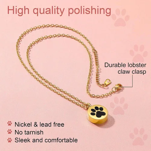 Vista 40 de FindChic Collares personalizados con urna para cenizas, barra vertical, gato, luna, reloj de arena, garra de perro, acero inoxidable, chapado en oro