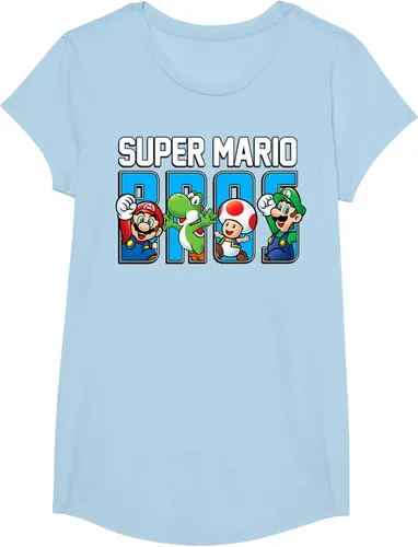 Vista 20 de Super Mario Bros Characters Letter Fill Graphic T-Shirt Camiseta, Negro