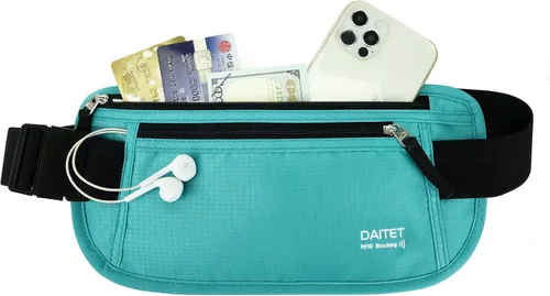 Vista 57 de DAITET Cinturón de dinero, soporte para pasaporte, cartera de viaje oculta segura con bloqueo RFID, riñonera encubierta (negro), Negro, Rfid