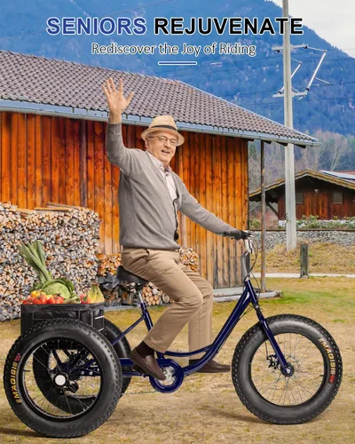 Vista 7 de Triciclo para Adultos, bicicleta todoterreno de 3 ruedas con neumáticos gruesos de 20 pulgadas, 7 velocidades de servicio pesado, capacidad de 450