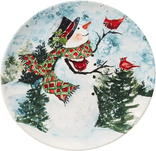 Vista 3 de Juego de vajilla de 16 piezas con diseño de muñeco de nieve de acuarela, servicio