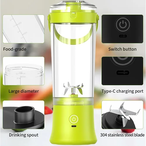 Vista 7 de Potente 7.4 V eléctrico Juicer Cup con textura de diseño portátil para frescura Mezcla de frutas en casa Gimnasio Oficina Licuadora de alta velocidad