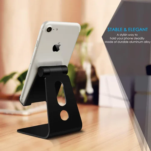 Vista 2 de Soporte ajustable para teléfono celular, soporte de escritorio de aluminio 2020 con base antideslizante y práctico puerto de carga, se adapta a