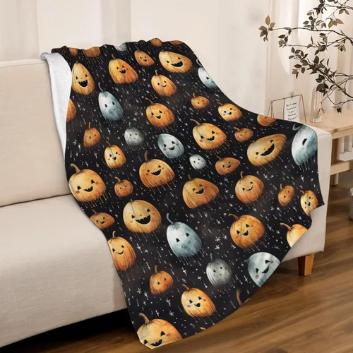 Vista 19 de Manta de Halloween para bebé, diseño de calabaza, fantasma, telaraña, súper suave, manta acogedora para recién nacido, manta de recepción para bebé