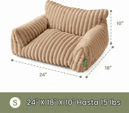 Vista 5 de Lindo sofá cama para mascotas, sofá de apoyo para gatos de interior, sofá cama pequeño para perros pequeños, beige, 24 pulgadas