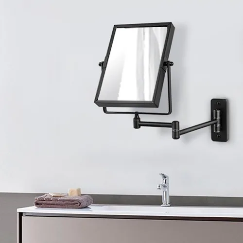 Vista 5 de QiMH Espejo de pared con aumento 3X, rectangular de 8 x 6 pulgadas con brazo extensible Espejo giratorio de doble cara para afeitado y tocador