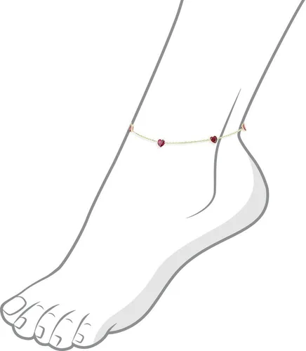 Vista 2 de 14K Yellow Gold Station Anklet With Ruby Red Heart Cubic Zirconia 9-11 Inch