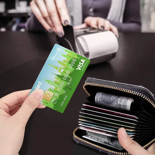 Vista 7 de Coco Rossi Billetera pequeña para tarjetas de crédito RFID con purpurina linda para mujer