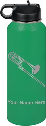 Vista 59 de LaserGram Botella de agua personalizada, trombón, acero inoxidable de doble pared aislada al vacío con popote superior, regalo grabado personalizado