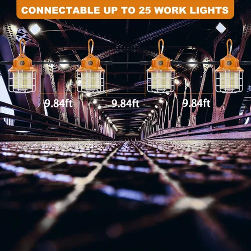 Vista 2 de Luz de trabajo temporal LED de 60 W, 8700 lúmenes, 5000 K, luces de construcción con cubierta protectora de acero inoxidable y gancho