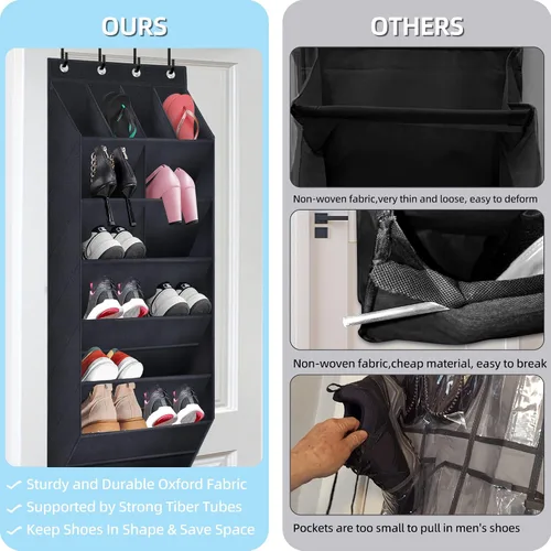 Vista 6 de Organizador de zapatos sobre la puerta, paquete de 2 organizadores colgantes con grandes bolsillos profundos, estante para armario y dormitorio