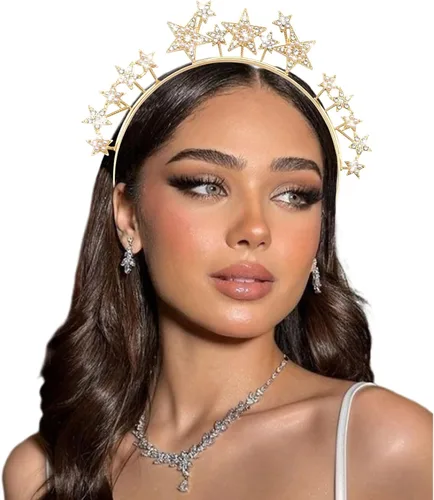 Vista 8 de Halo Crown Stars Rhinestone Crown Headbands Goddess Headpiece Crystal Halo Headbands